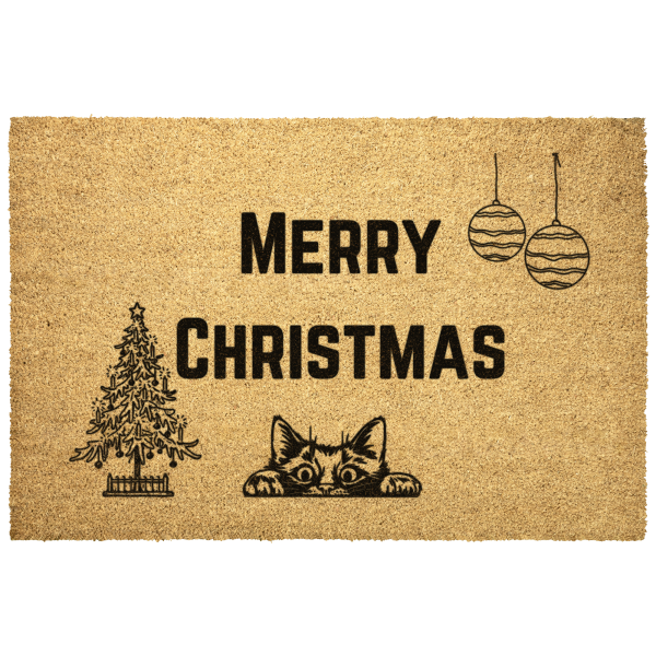 Christmas tree and cat DoorMat